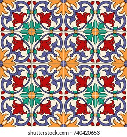 Magnífico patrón impecable blanco colorido baldosas marroquíes, portuguesas, Azulejo, adornos. Se puede utilizar para papel tapiz, rellenos de patrones, fondo de página web, texturas superficiales