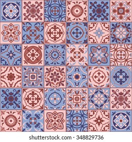 Gorgeous seamless  pattern  white Rose Quartz and Serenity colors Moroccan, Portuguese  tiles, Azulejo, ornaments. Can be used for wallpaper, pattern fills, web page background,surface textures. 