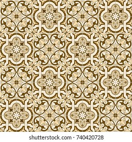 Gorgeous seamless pattern white sepia Moroccan, Portuguese tiles, Azulejo, ornaments. Can be used for wallpaper, pattern fills, web page background,surface textures