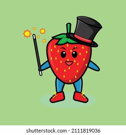 A gorgeous smart cute cartoon magician strawberry style design for t-shirt, sticker, logo element