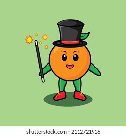 A gorgeous smart cute cartoon magician orange style design for t-shirt, sticker, logo element