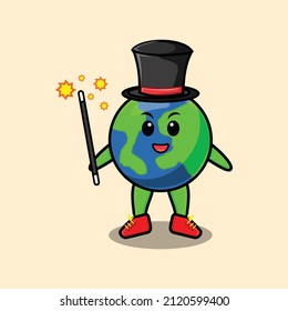 A gorgeous smart cute cartoon magician earth style design for t-shirt, sticker, logo element