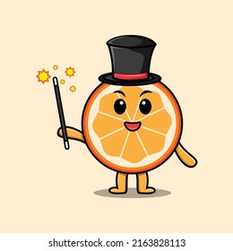A gorgeous smart cute cartoon magician orange fruit style design
