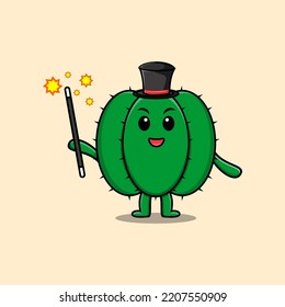 A gorgeous smart cute cartoon magician Cactus style design in flat cartoon style illustration