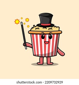 A gorgeous smart cute cartoon magician Popcorn style design in flat cartoon style illustration