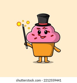 A gorgeous smart cute cartoon magician Cupcake style design in flat cartoon style illustration