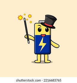 A gorgeous smart cute cartoon magician Battery style design in flat cartoon style illustration