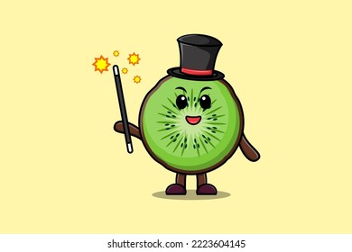 A gorgeous smart cute cartoon magician Kiwi fruit style design in flat cartoon style illustration