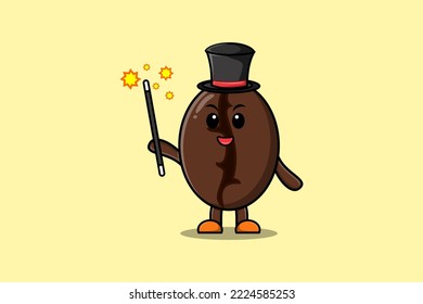 A gorgeous smart cute cartoon magician Coffee beans style design in flat cartoon style illustration