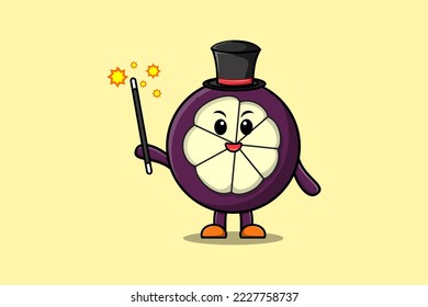 A gorgeous smart cute cartoon magician Mangosteen style design in flat cartoon style illustration