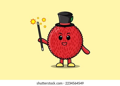A gorgeous smart cute cartoon magician Lychee style design in flat cartoon style illustration