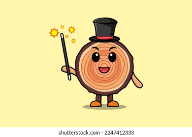 A gorgeous smart cute cartoon magician Wood trunk style design in flat cartoon style illustration
