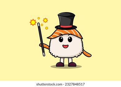A gorgeous smart cute cartoon magician Sushi style design in flat cartoon style illustration