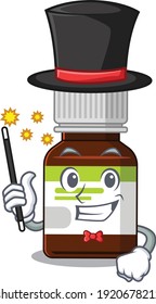 A gorgeous smart Magician of antibiotic bottle cartoon design style