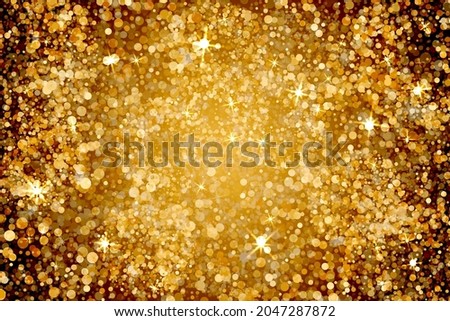 Gorgeous sparkling goldeb buzzer shining confetti bokeh holiday vector background design for Black Friday Sale banner, Christmas card, New Year eve party poster design. Shining stars confetti scatter.
