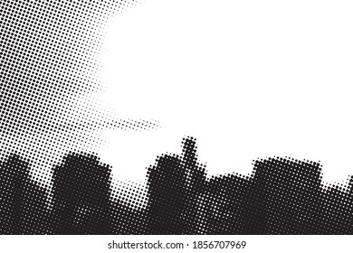 Gorgeous sunset over skyline view Vector halftone  background. Abstract pattern with dots and circles modern texture.