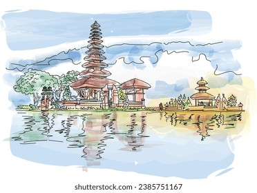 Gorgeous sunset at Pura Ulun Danu Bratan temple in Bali