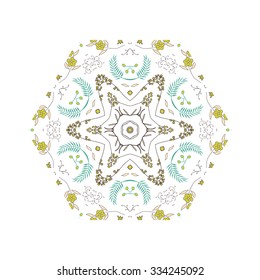 Gorgeous symmetrical patchwork pattern. Colorful floral ornament tiles. For different design uses, as wallpaper, pattern fills, web page background, surface textures for print and dalle production.