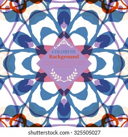 Gorgeous symmetrical pattern with place for text. Colorful floral ornament tiles. Background for web design, printed media or app interface.