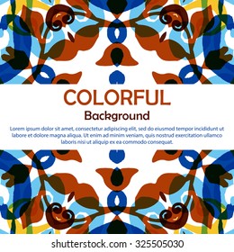 Gorgeous symmetrical pattern with place for text. Colorful floral ornament tiles. Background for web design, printed media or app interface.