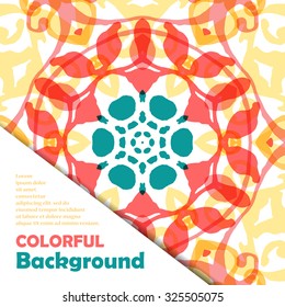 Gorgeous symmetrical pattern with place for text. Colorful floral ornament tiles. Background for web design, printed media or app interface.