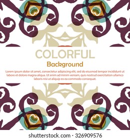 Gorgeous symmetrical pattern with place for text. Colorful floral ornament tiles. Background for web design, printed media or app interface.