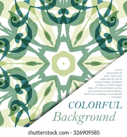 Gorgeous symmetrical pattern with place for text. Colorful floral ornament tiles. Background for web design, printed media or app interface.