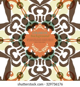 Gorgeous symmetrical pattern with place for text. Colorful floral ornament tiles. Background for web design, printed media or app interface.