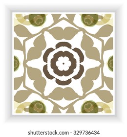 Gorgeous symmetrical pattern with place for text. Colorful floral ornament tiles. Background for web design, printed media or app interface.
