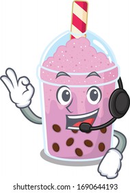 A gorgeous taro bubble tea mascot character concept wearing headphone