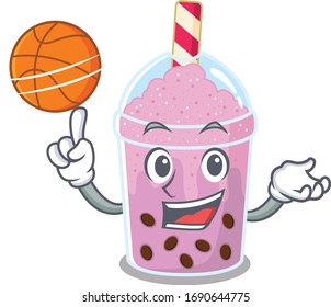 Gorgeous taro bubble tea mascot design style with basketball