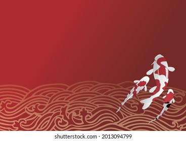 Gorgeous traditional illustration of oriental Japanese, Chinese, Asian fish, carp
