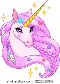 Gorgeous unicorn with pink mane. Vector illustration isolated