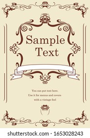 Gorgeous vintage antique ornament border, cover template, calligraphic illustrations, vector data.