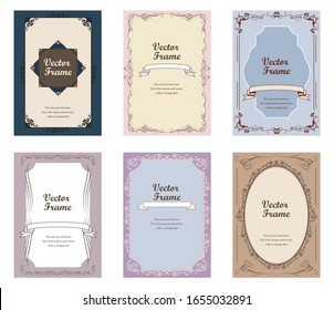 Gorgeous vintage antique ornament border, cover template, calligraphic illustrations, vector data.6-piece set of frames and templates.