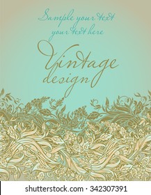 Gorgeous Vintage horizontal seamless pattern with floral ornaments turquoise gentle tones