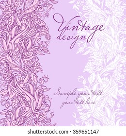 Gorgeous Vintage vertical seamless pattern with floral ornaments lilac gentle tones