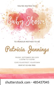Gorgeous Watercolor Baby Shower Invitation, Vector Format