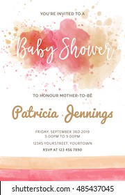 Gorgeous watercolor baby shower invitation, vector format