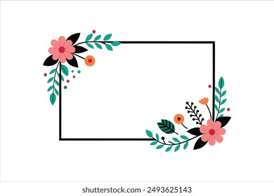 Hermosa Plantilla de invitación de boda con Pequeño borde de flores e ilustraciones de Arte vectorial de diseño de esquina.