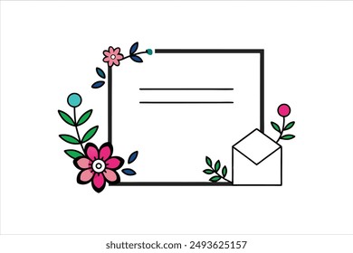 Hermosa Plantilla de invitación de boda con Pequeño borde de flores e ilustraciones de Arte vectorial de diseño de esquina.