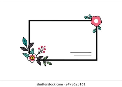 Gorgeous wedding invitation template featuring small flower border and corner design vector art illustrations.