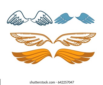 Gorgeous wings set isolated on white. Angel gold and blue wing