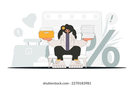 Gorgeous woman holds a stack of documents in her hands. An illustration demonstrating the importance of paying taxes for economic development.