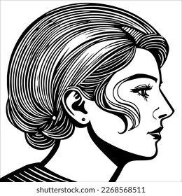 Gorgeous Woman with Stylish Hairdo - Black and White Illustration 
