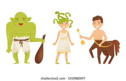 Gorgon and entaur as Mythological and Fairy Creature Vector Set