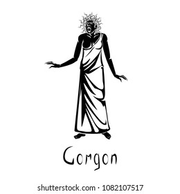 Gorgon female creature in Greek mythology black vector illustration isolated on a white background