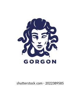 Diseño del logo Gorgon o medusa, mujer con serpientes