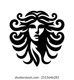 Das Gorgon Medusa Silhouette Logo einzeln auf weißem Hintergrund