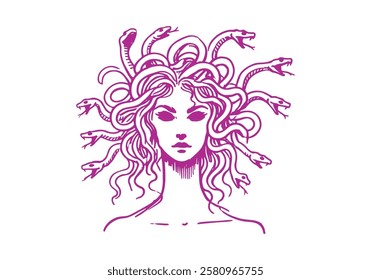 Gorgons Female monsters with snakes for hair the most famous is Medusa hand drawn sketch vector